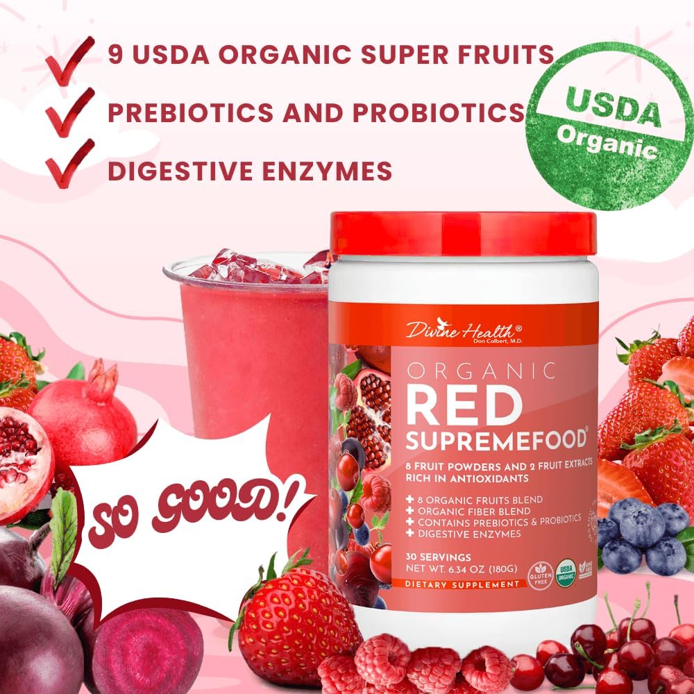 Organic Red Supremefood - Mezcla de Frutas Orgánicas con Probióticos y Enzimas, 180g
