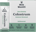 Milk Wealth™ Calostro Bovino en Polvo 50g | Liofilizado con IgG Natural | Apoyo Inmunitario y Salud Intestinal | Pasto Alimentado y Sin Sabor | No Transgénico y Sin Gluten | 25 Sobres Individuales (2g Cada Uno)