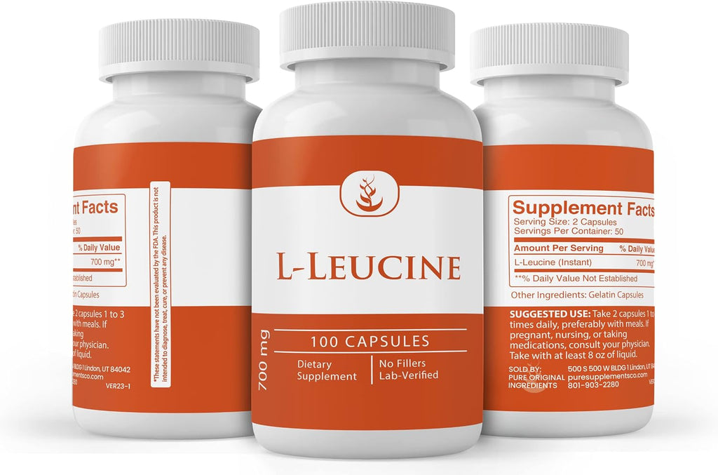 PURE ORIGINAL INGREDIENTS L-Leucina (100 Cápsulas) - Puro, Sin Aditivos, Verificado en Laboratorio