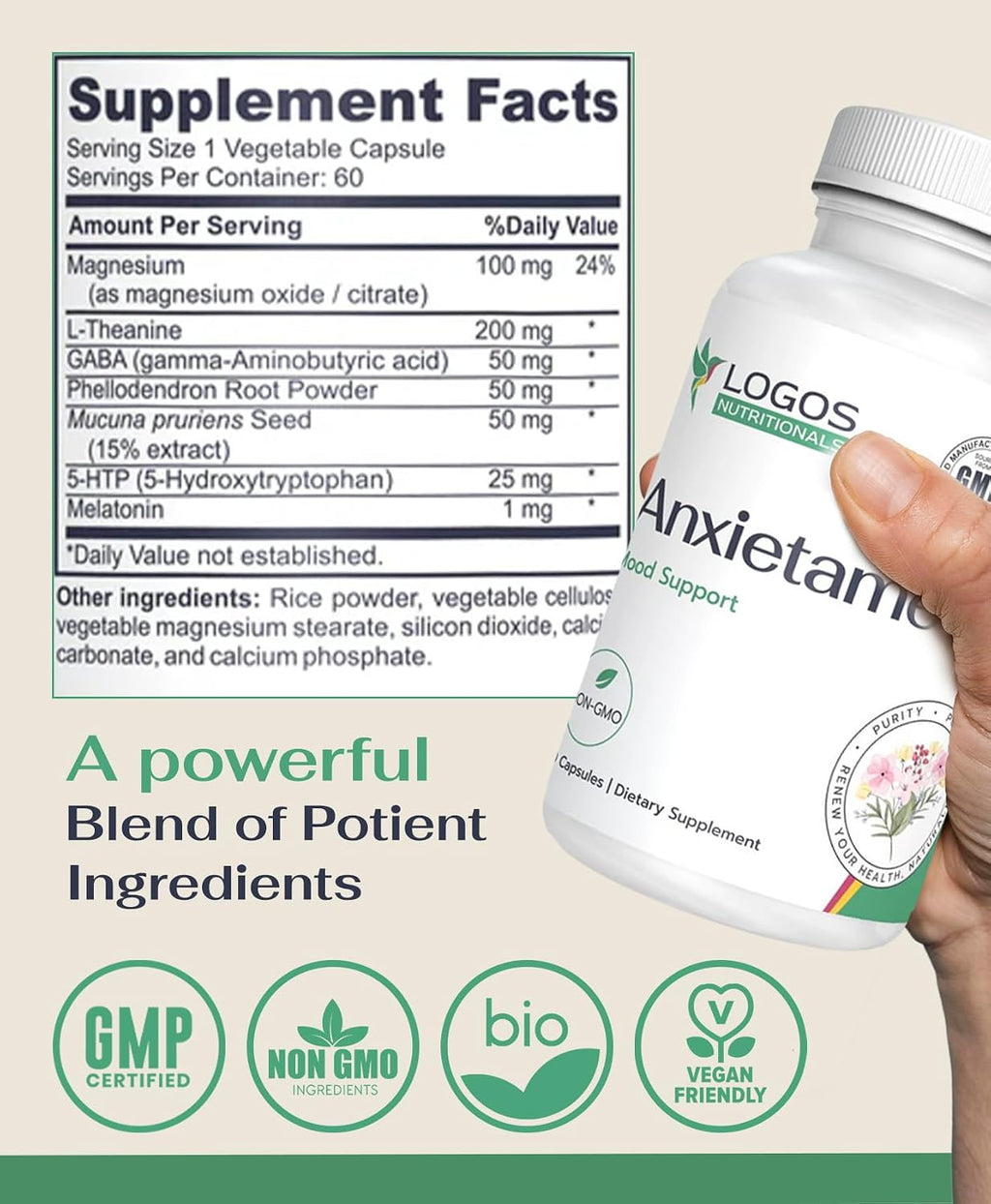 Anxietame - 60 Capsules, Food Supplement for Mood and Sleep