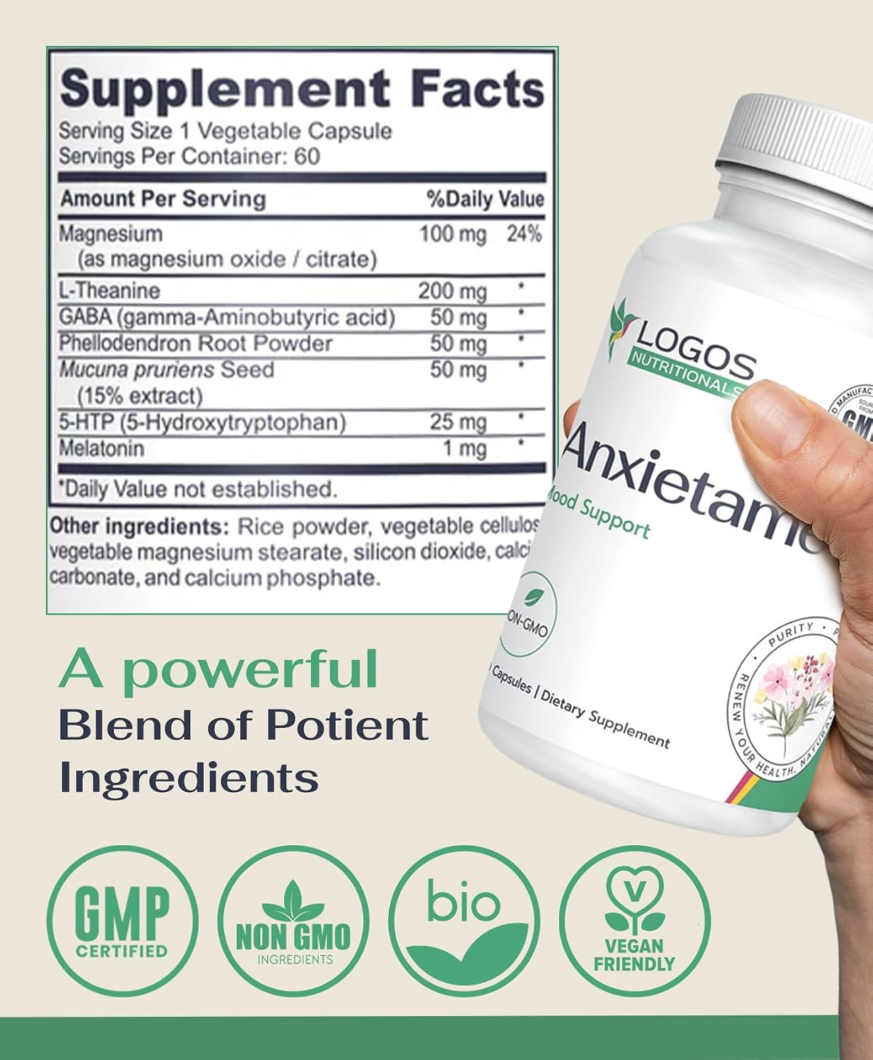 Anxietame - 60 Capsules, Food Supplement for Mood and Sleep