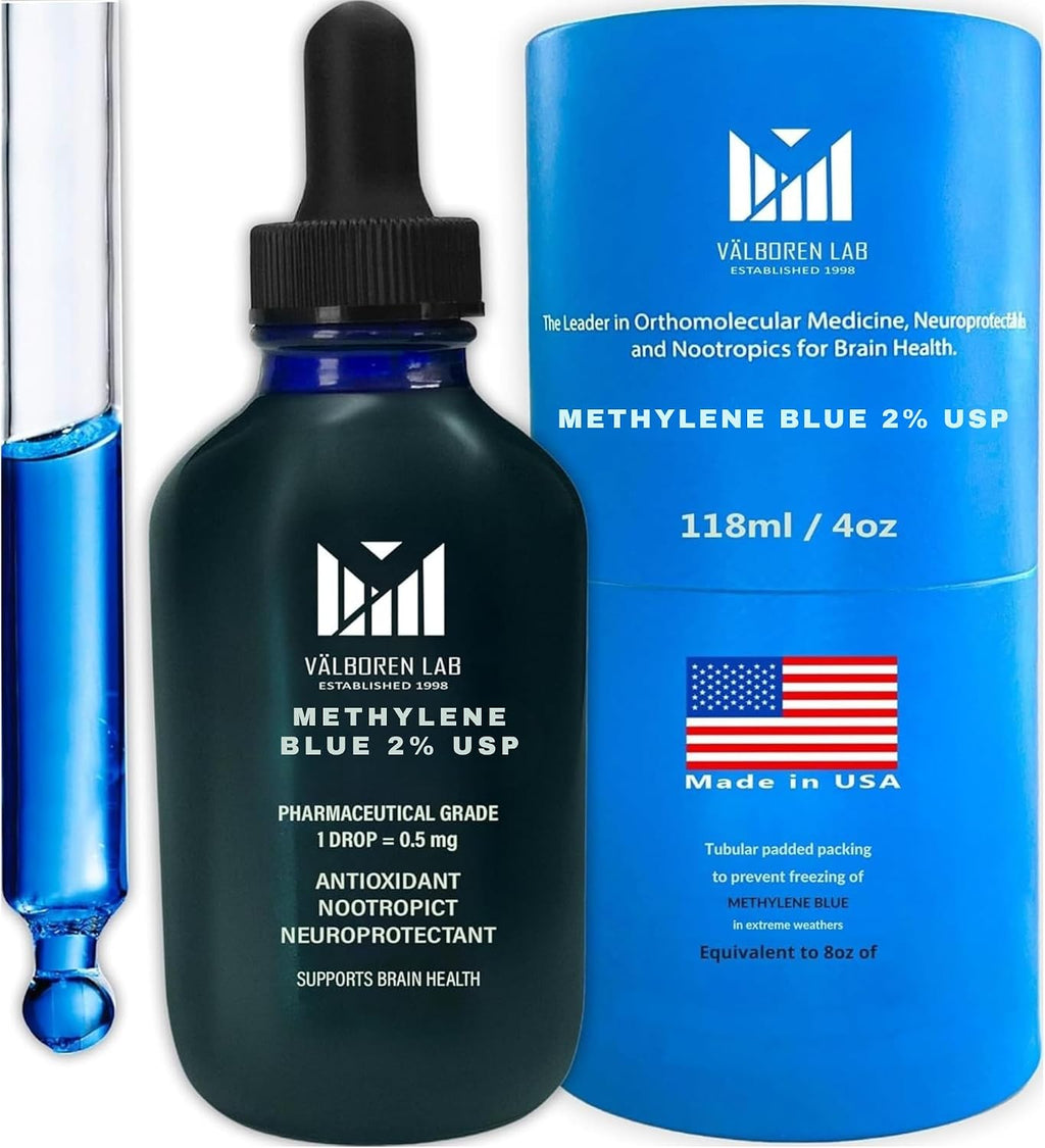 Valboren Labs Azul de Metileno 2% Grado Farmacéutico - Libre de Formaldehído y Alcohol - Suplemento Alimenticio - 118 ml
