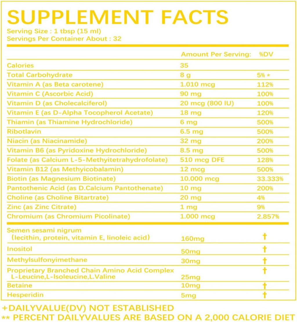 ESUNM Multivitamínico Líquido Completo - Apoyo para Cabello, Piel y Energía - 480 ml