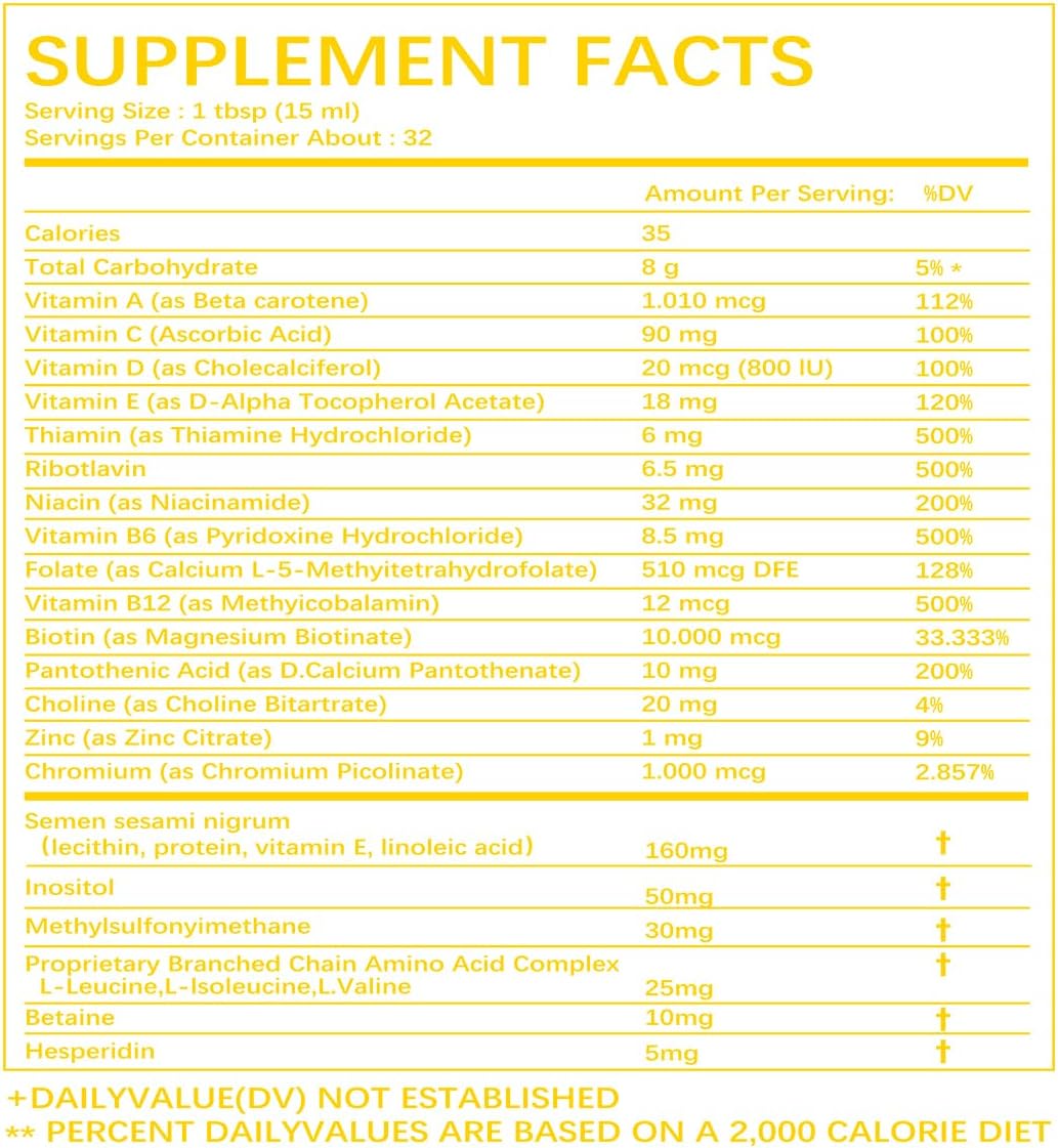 ESUNM Multivitamínico Líquido Completo - Apoyo para Cabello, Piel y Energía - 480 ml