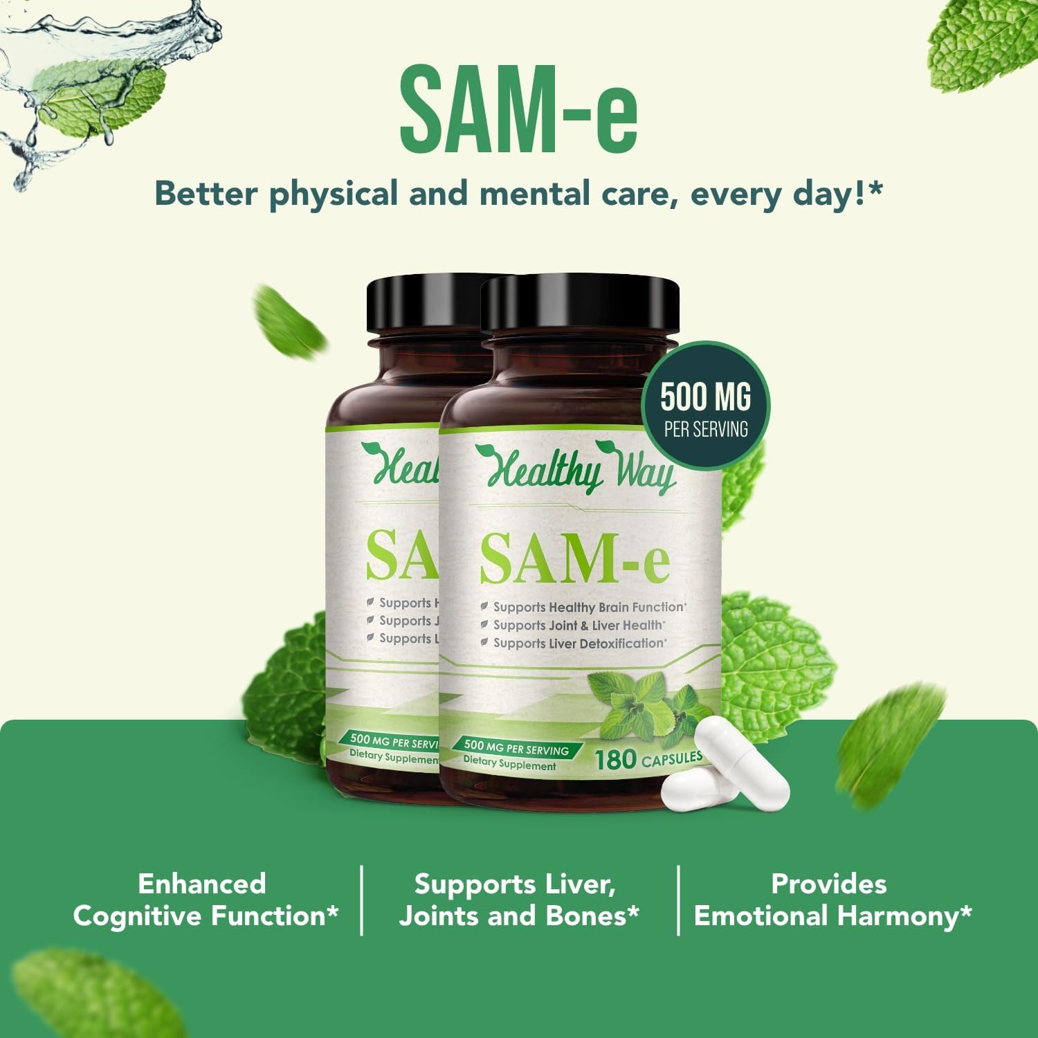 HealthyWayRx SAM-e 500mg - S-Adenosilmetionina - Suplemento de Alta Potencia (360 Cápsulas)