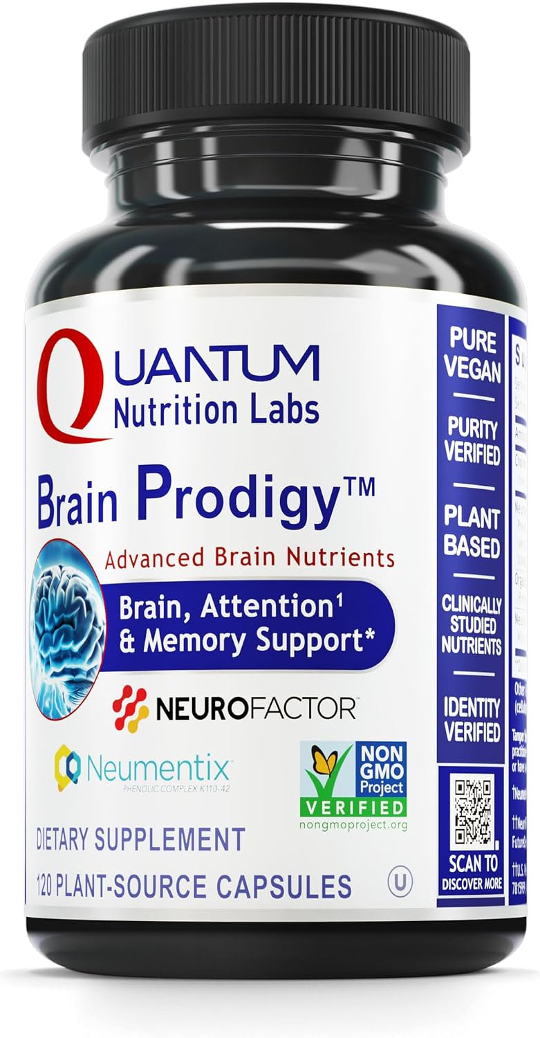Quantum Nutrition Labs Brain Prodigy - Complemento para Memoria y Concentración - 120 Cápsulas Vegetarianas