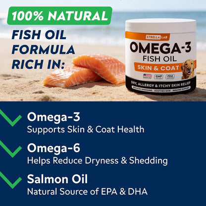 STRELLALAB Omega 3 for Dogs - 180 Golosinas de Aceite de Salmón - Alivio de Alergias y Picazón - Suplemento para Piel y – Image 3