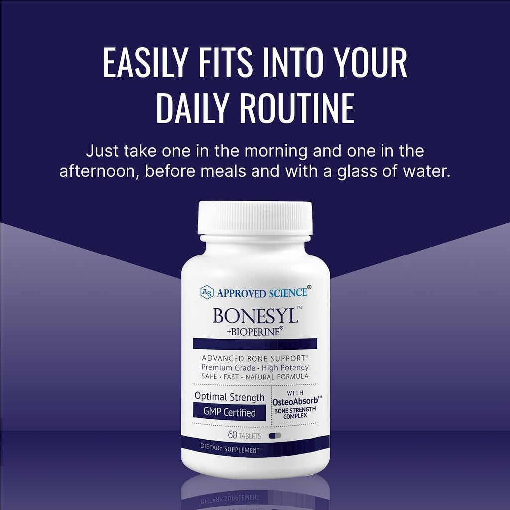 Approved Science Bonesyl - Complejo para la Salud Ósea con Calcio, K2 y Magnesio - 60 Comprimidos Veganos
