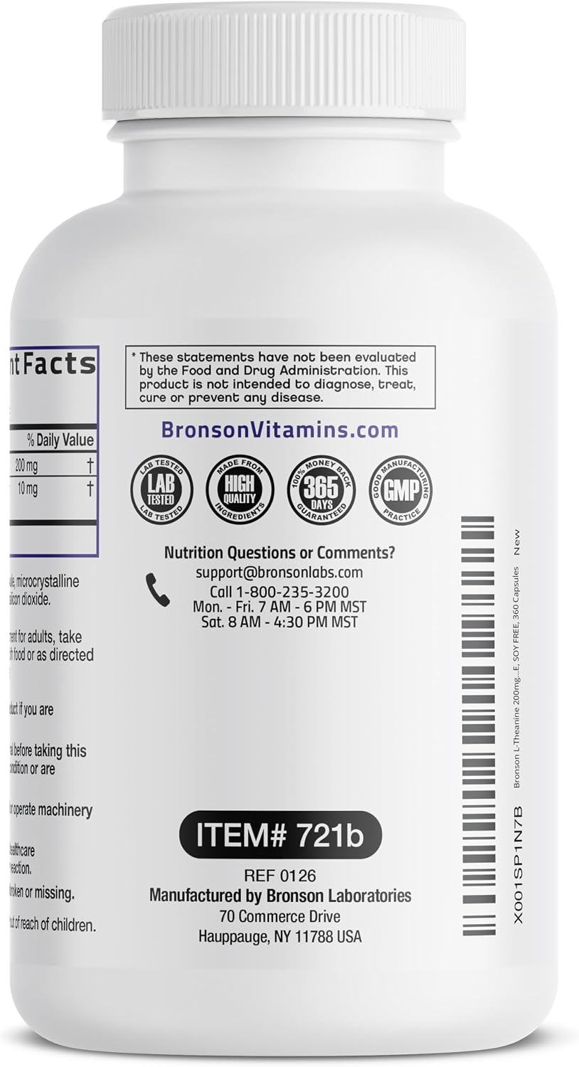 Bronson L-Teanina 200mg (Doble Concentración) con Pasiflora - 360 Cápsulas