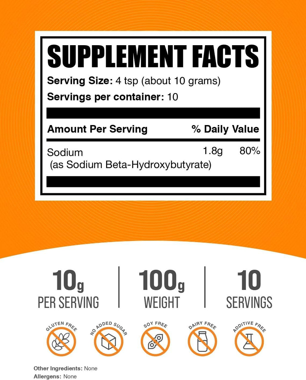 BulkSupplements Sodium BHB en Polvo - Beta-Hidroxibutirato, 100g