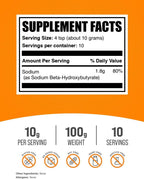 BulkSupplements Sodium BHB en Polvo - Beta-Hidroxibutirato, 100g