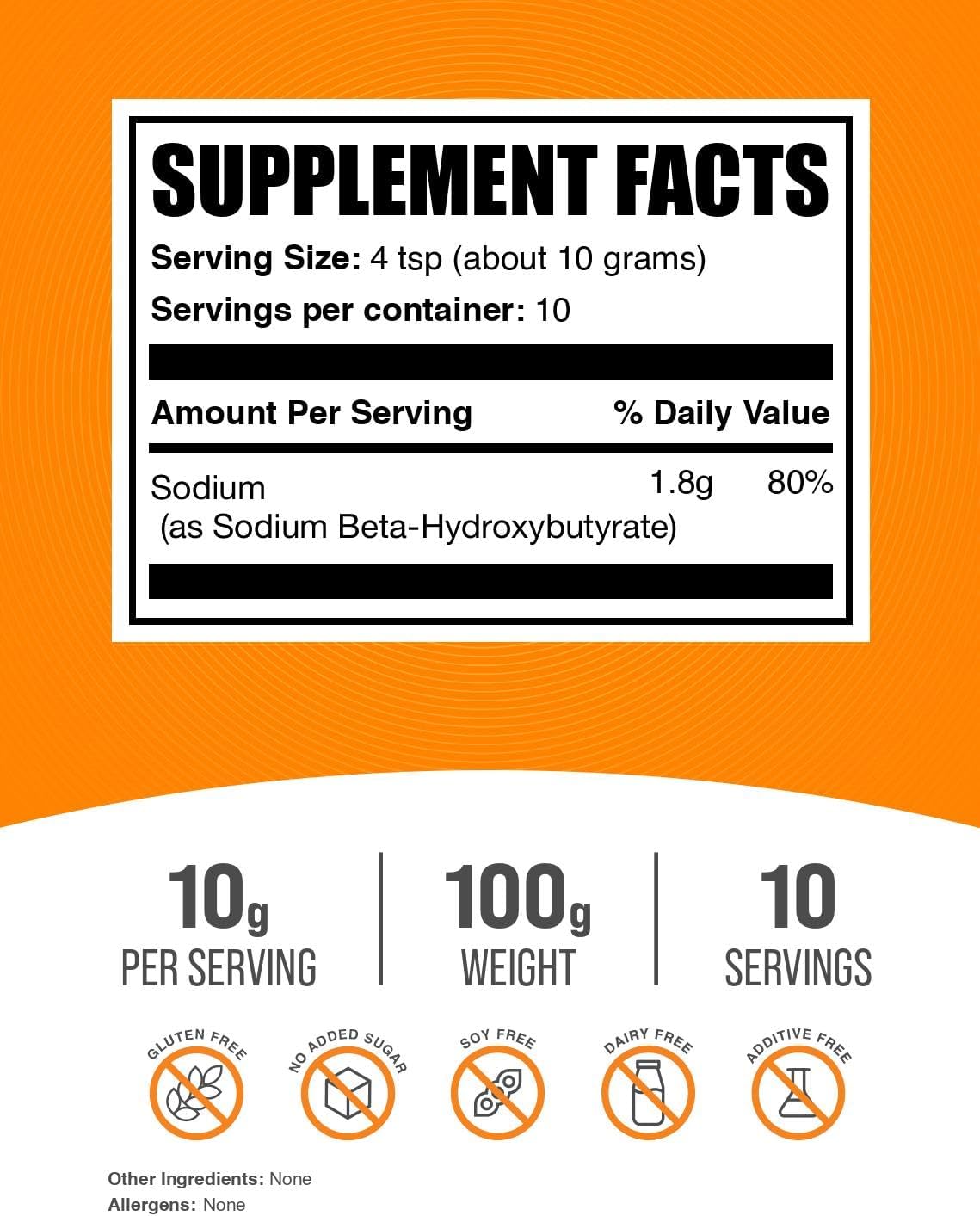 BulkSupplements Sodium BHB en Polvo - Beta-Hidroxibutirato, 100g