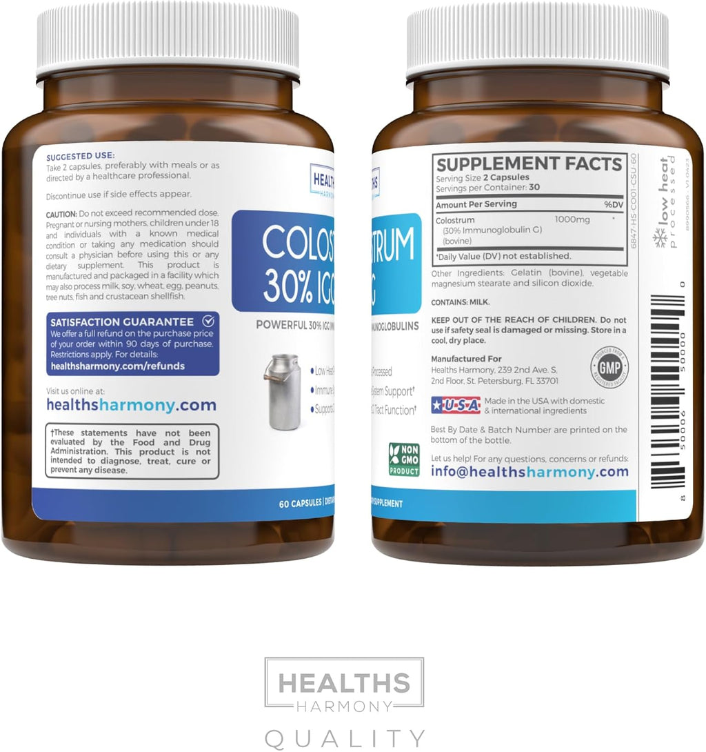 Healths Harmony Colostrum Bovino para Mujeres – 1000mg con 30% IgG, 60 Cápsulas