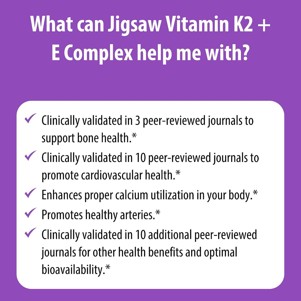 Jigsaw Health Complejo de Vitamina K2 + E | Promueve Huesos Saludables | 60 Softgels | 60 Días de Suministro