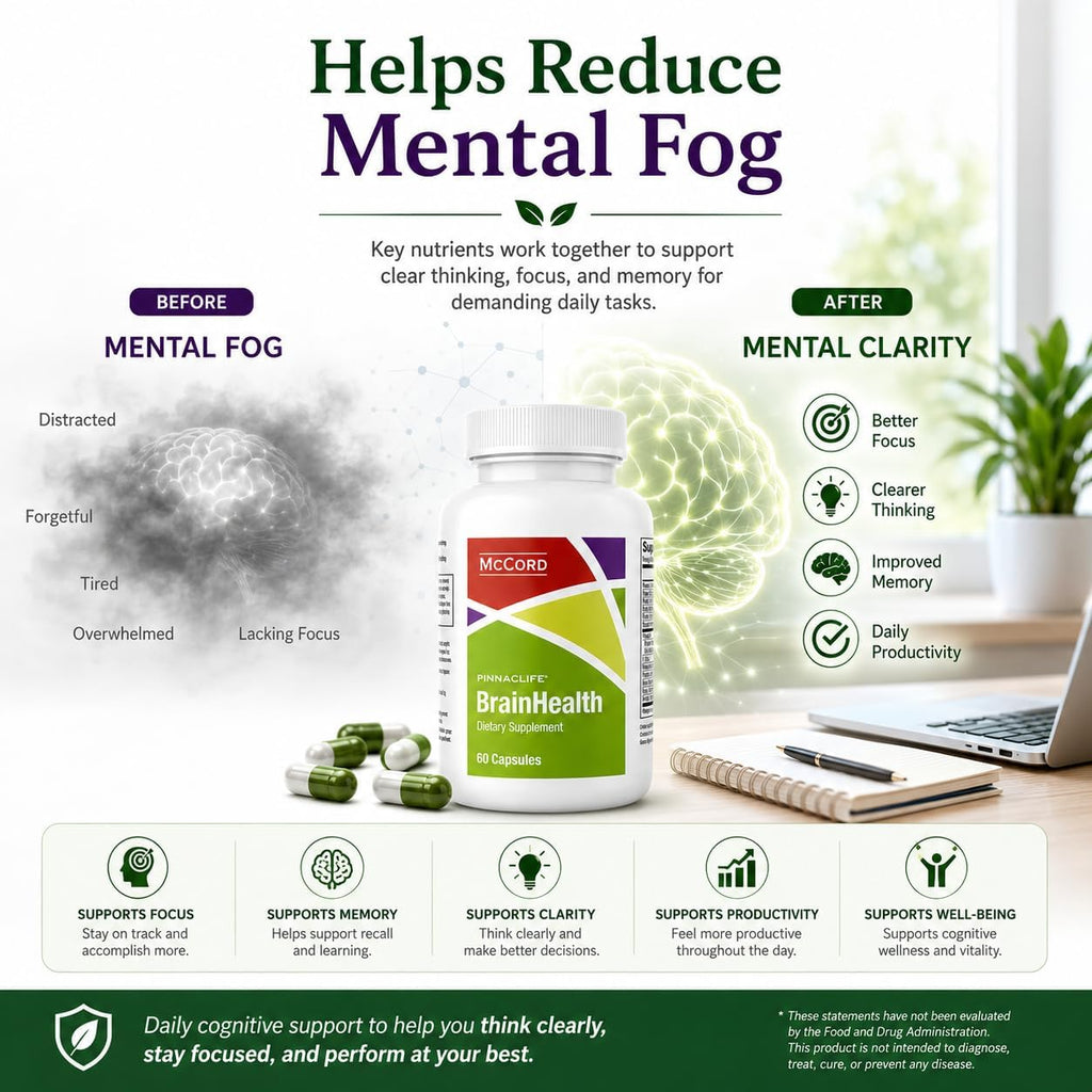 McCord BrainHealth Complemento Cerebral con Olivamine, Vitaminas D3, B6, B12, Rhodiola Rosea, Magnesio y Taurina