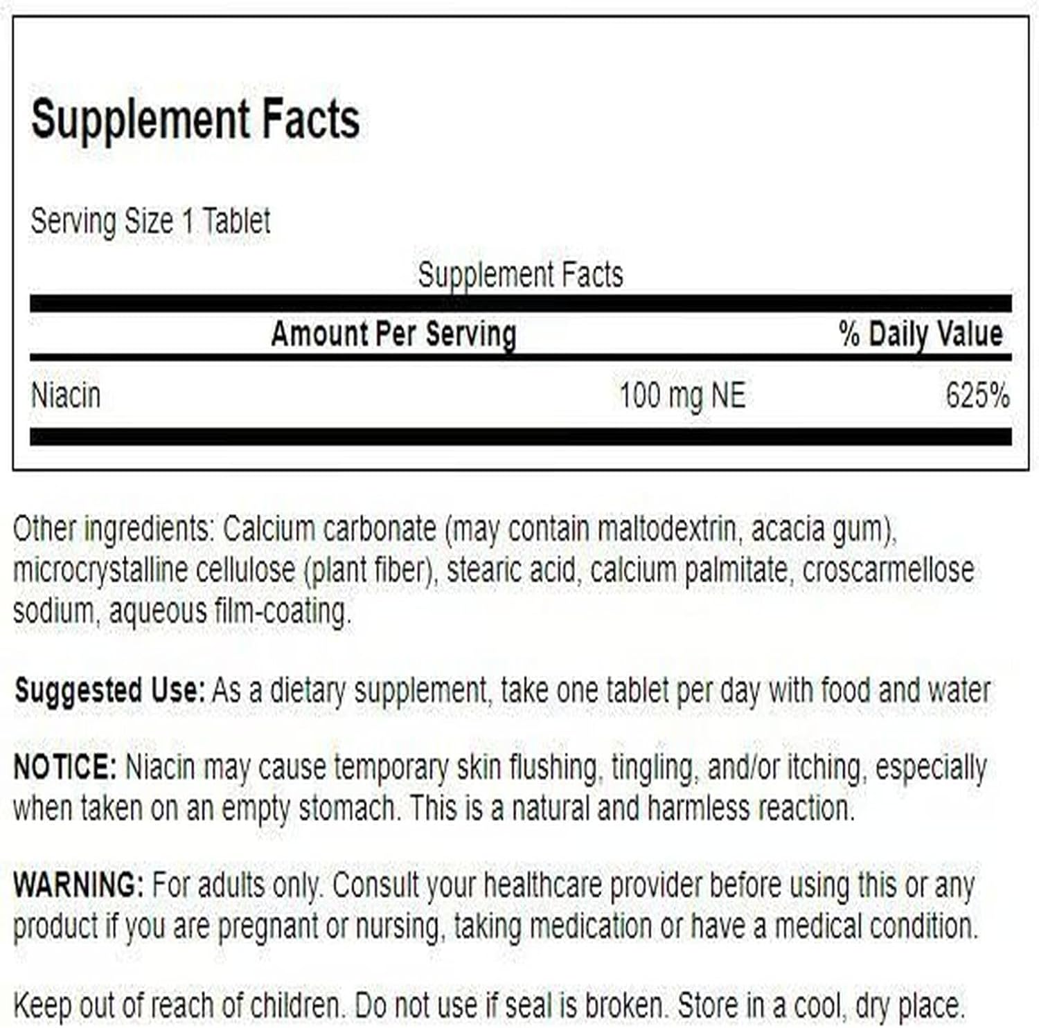 Swanson Niacina (Vitamina B3) 100 mg, 250 comprimidos