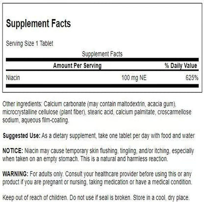 Swanson Niacina (Vitamina B3) 100 mg, 250 Comprimidos – Image 2