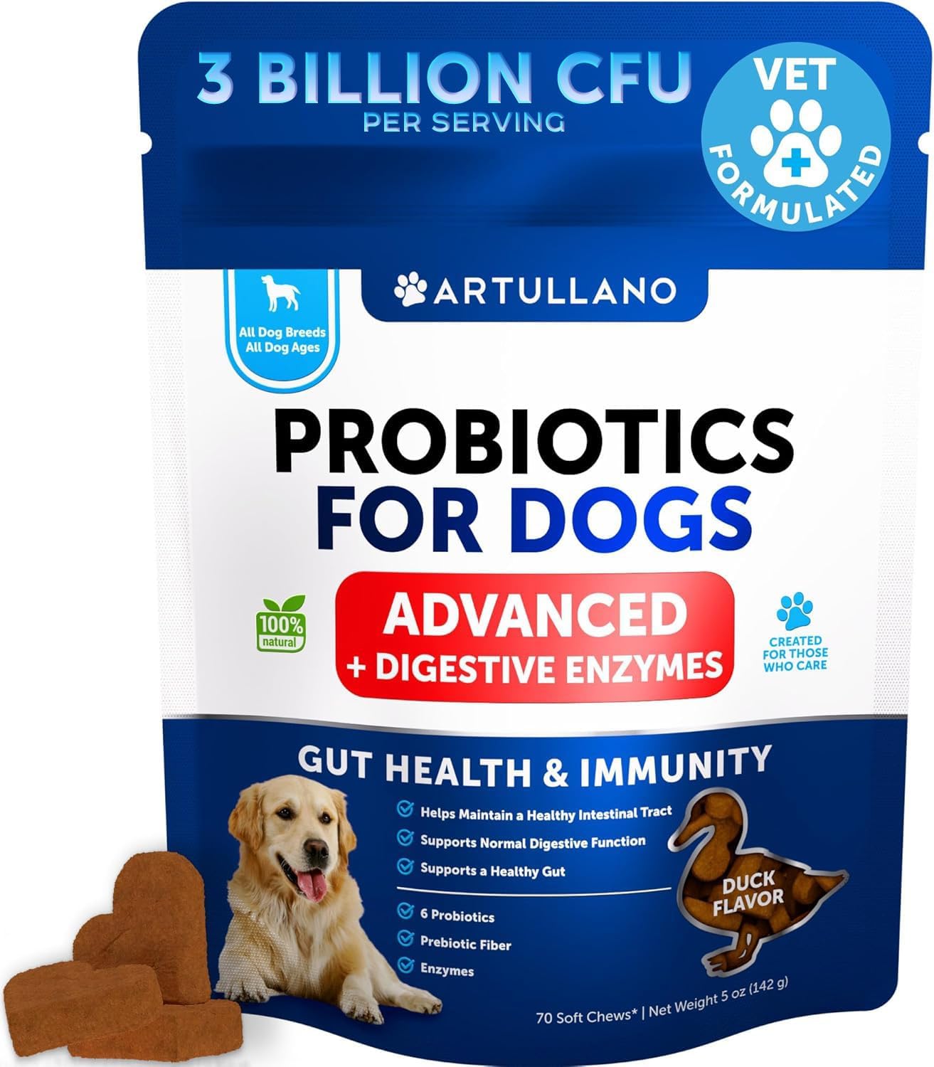 Probióticos para Perros - Apoya la Salud Digestiva, Piel con Picor, Alergias, Inmunidad, Equilibrio de Levaduras - Probióticos y Enzimas Digestivas con Prebióticos - Reduce Diarrea, Gases - 180 Masticables Probióticos para Perros