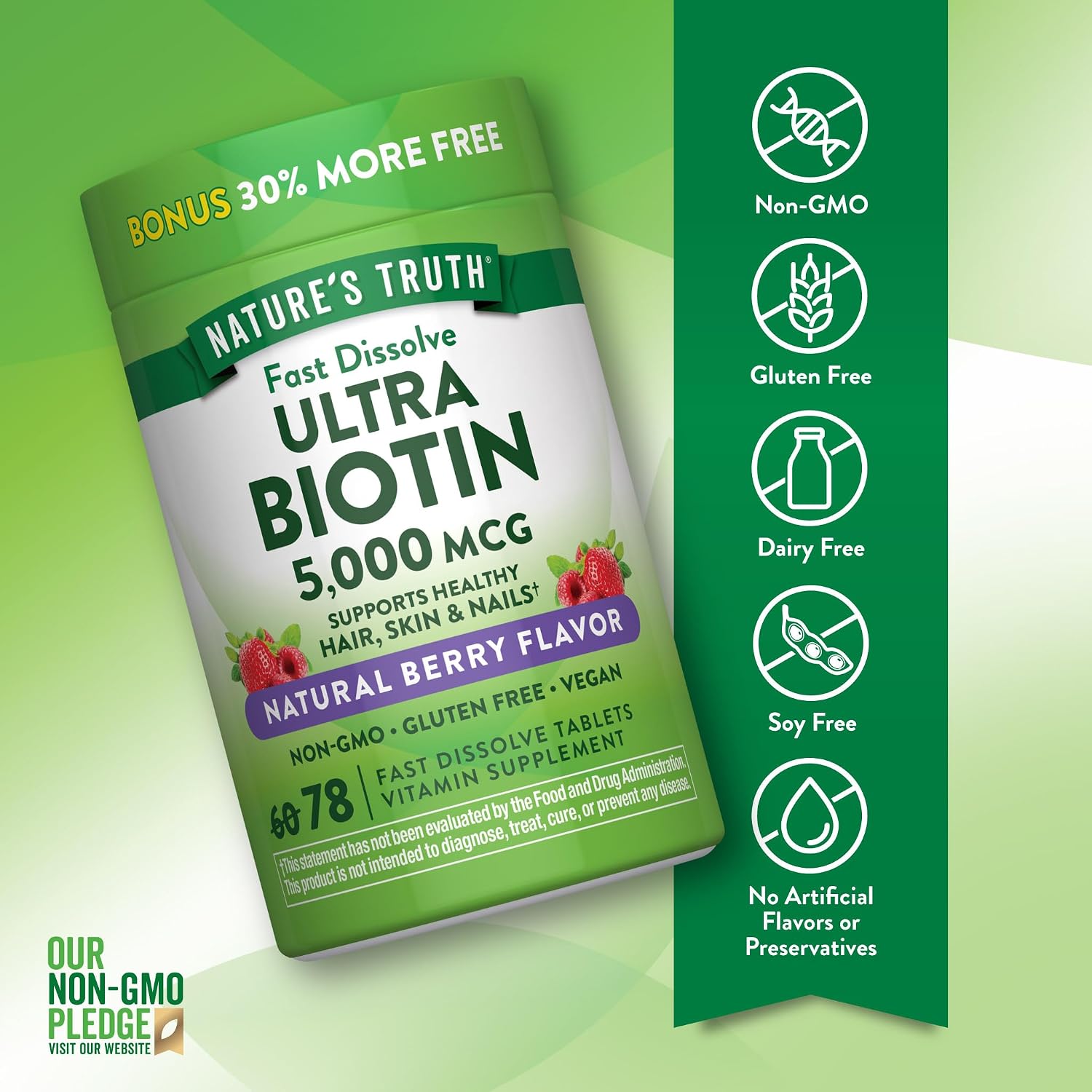 Nature's Truth Biotina 5000 mcg Comprimidos Sublinguales Sabor Berry - 78 uds