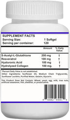 Nikoni Liposomal S-Acetil L-Glutation, Resveratrol, Ácido Hialurónico y Colágeno, 500 mg, 120 Cápsulas Blandas