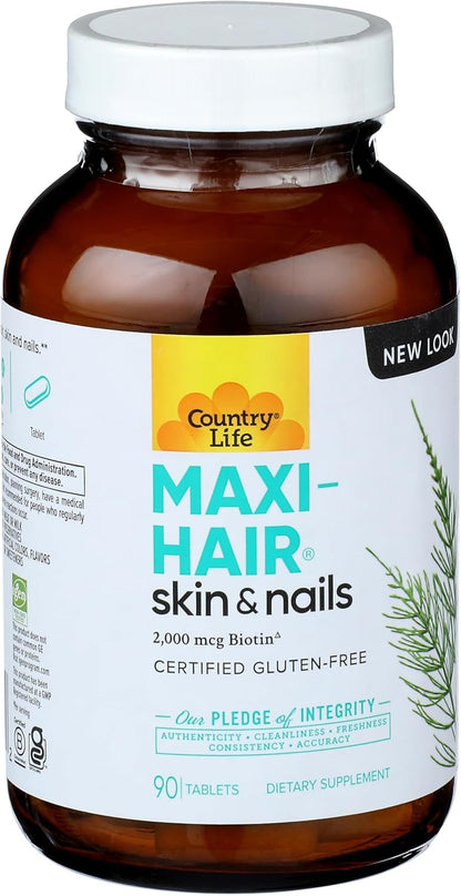 Country Life Maxi-Hair Suplemento con – La biotina contribuye al mantenimiento de las membranas mucosas en – Image 4