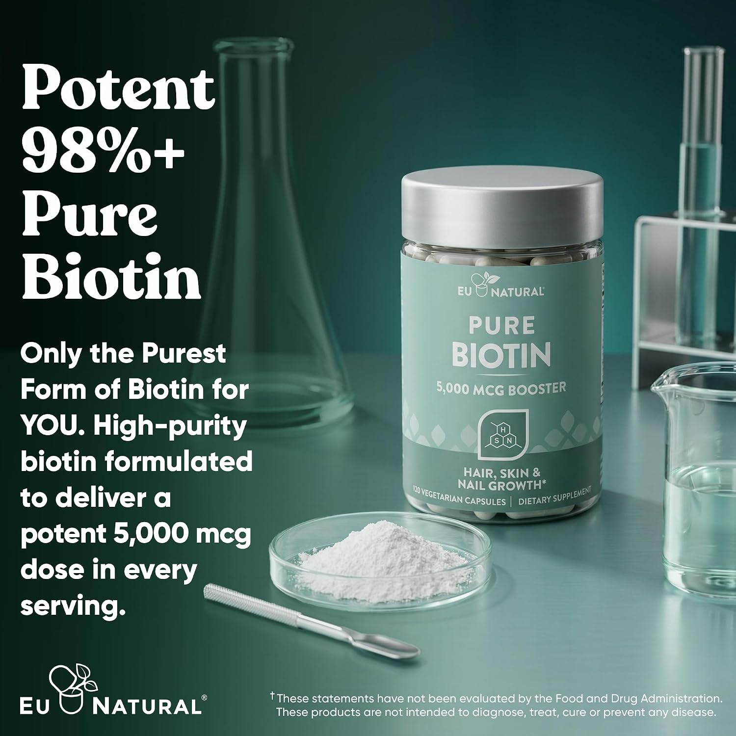 Biotina 5000 mcg - Suplemento para Cabello, Piel y Uñas - 120 Cápsulas Blandas Veganas