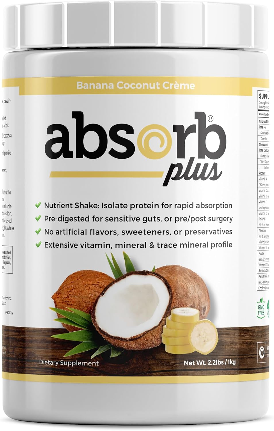 Absorb Plus Isolate Protein – Complemento Alimenticio con Proteína de Suero, Sabor Plátano y Coco (1 kg)