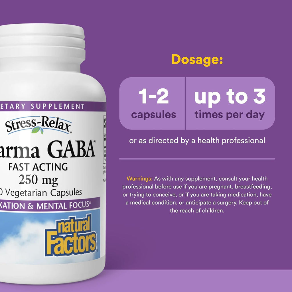 Natural Factors Pharma GABA - Suplemento para la Relajación, Sueño y Enfoque - 60 Comprimidos Masticables Vegetarianos