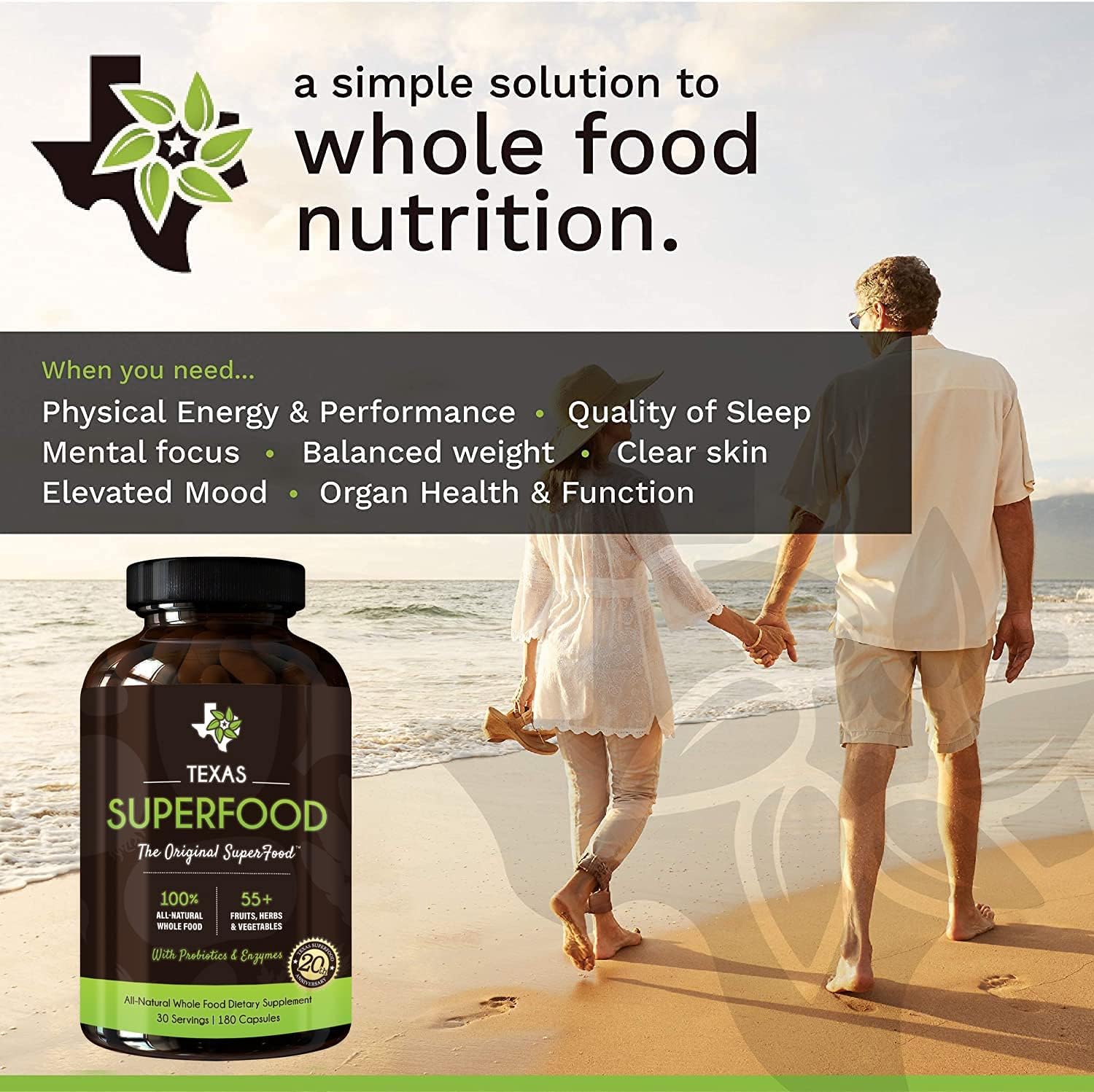 Texas SuperFood - Original Superfood Capsules, Red and Green, 180 Count