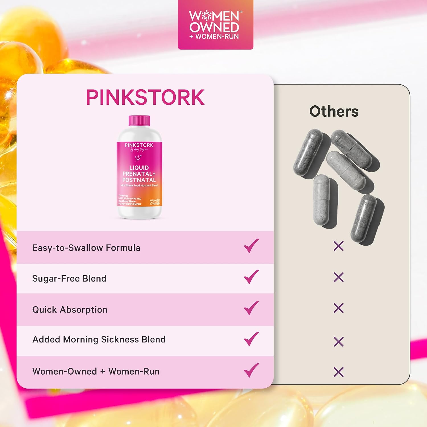 Pink Stork Vitaminas Prenatales Líquidas – Sabor Berry, 32 Porciones