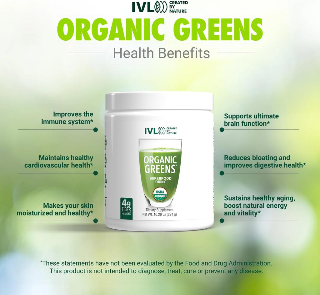 IVL Organic Greens - Superalimento Orgánico en Polvo - 30 Raciones