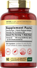 Carlyle Vitamina D3 5000 UI - 500 Softgels - Complemento Alimenticio