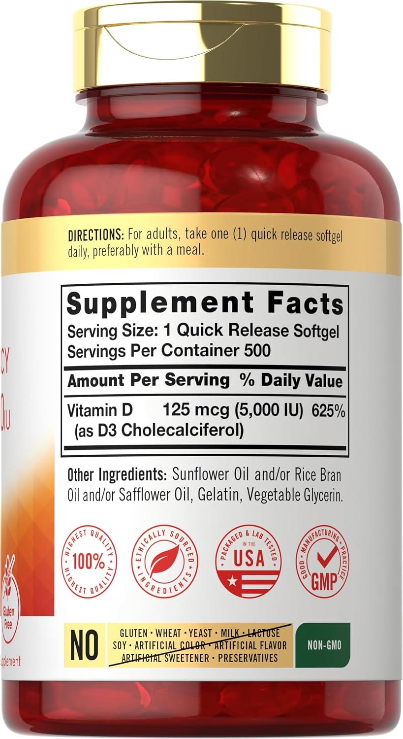 Carlyle Vitamina D3 5000 UI - 500 Softgels - Complemento Alimenticio