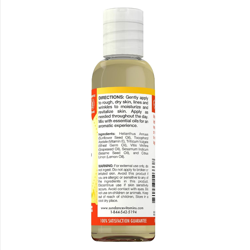 Sundance Aceite de Vitamina E para la Piel - 118 ml (4 fl oz) con Aroma a Limón - Sin OMG y Sin Gluten