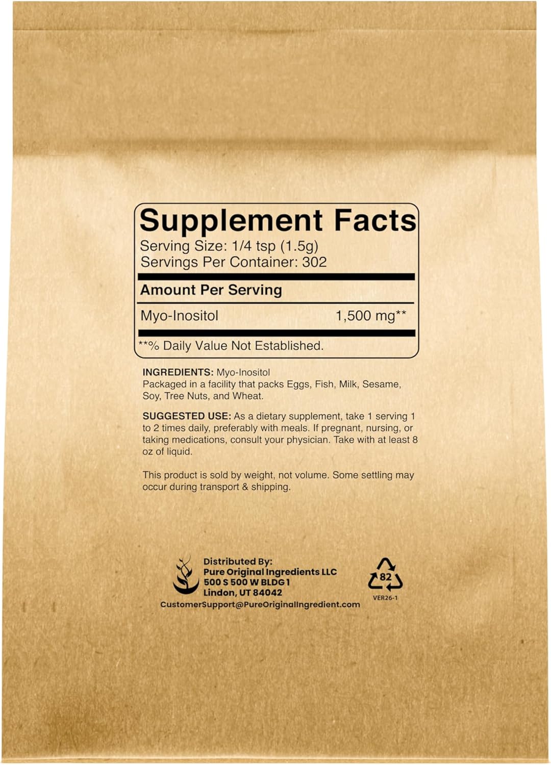 Pure Original Ingredients Inositol (Vitamina B8) en Polvo Puro - 1 lb (454 g) - Sin Aditivos