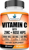 American Standard Supplements Vitamina C 2000mg con Zinc y Escaramujo - 120 Cápsulas