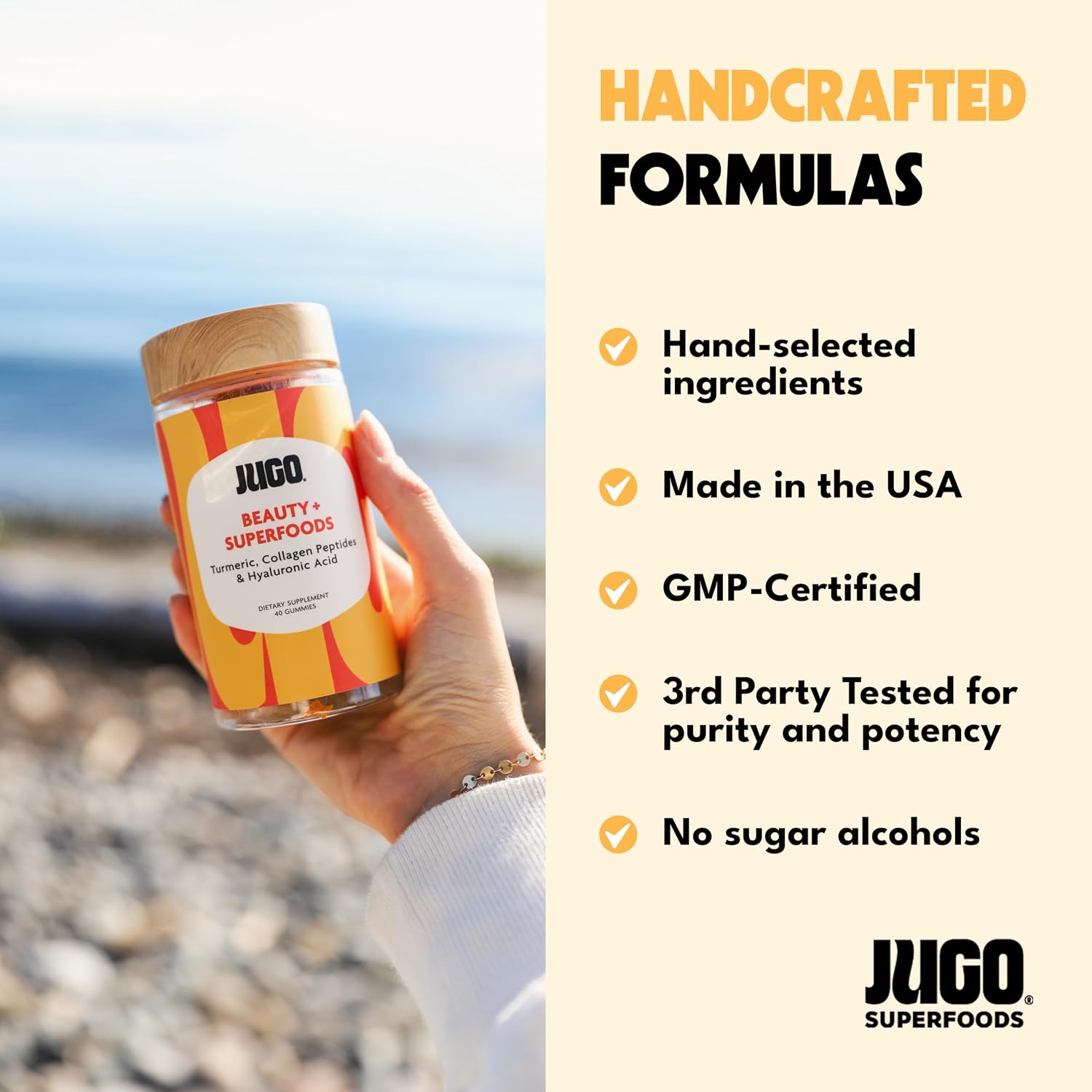 JUGO Beauty + SUPERFOODS Gominolas de Colágeno y Biotina para Cabello, Piel y Uñas - 40 Unidades