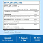 Uarcool Lactoferrina 1200 mg con L-Glutamina, Quercetina, Beta Glucano, Zinc y Vitamina C - 180 Cápsulas (3 Envases)