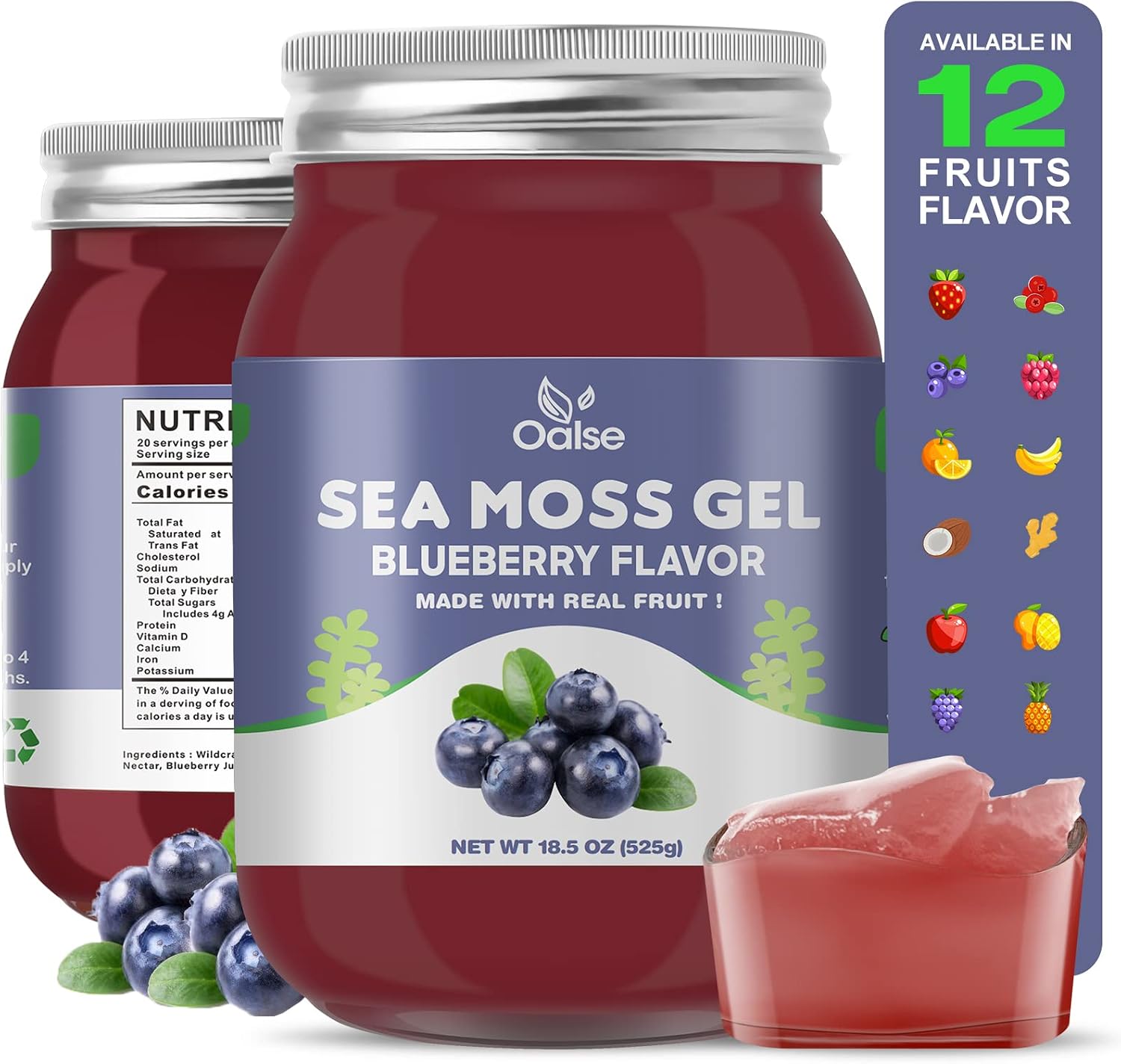 OALSE Gel de Musgo Marino - Sabor Arándanos, 18.5 oz (525 g)