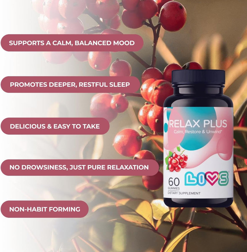 LIVS Relax Plus Gummies – Gominolas de apoyo para el estrés y la calma (60 unidades)