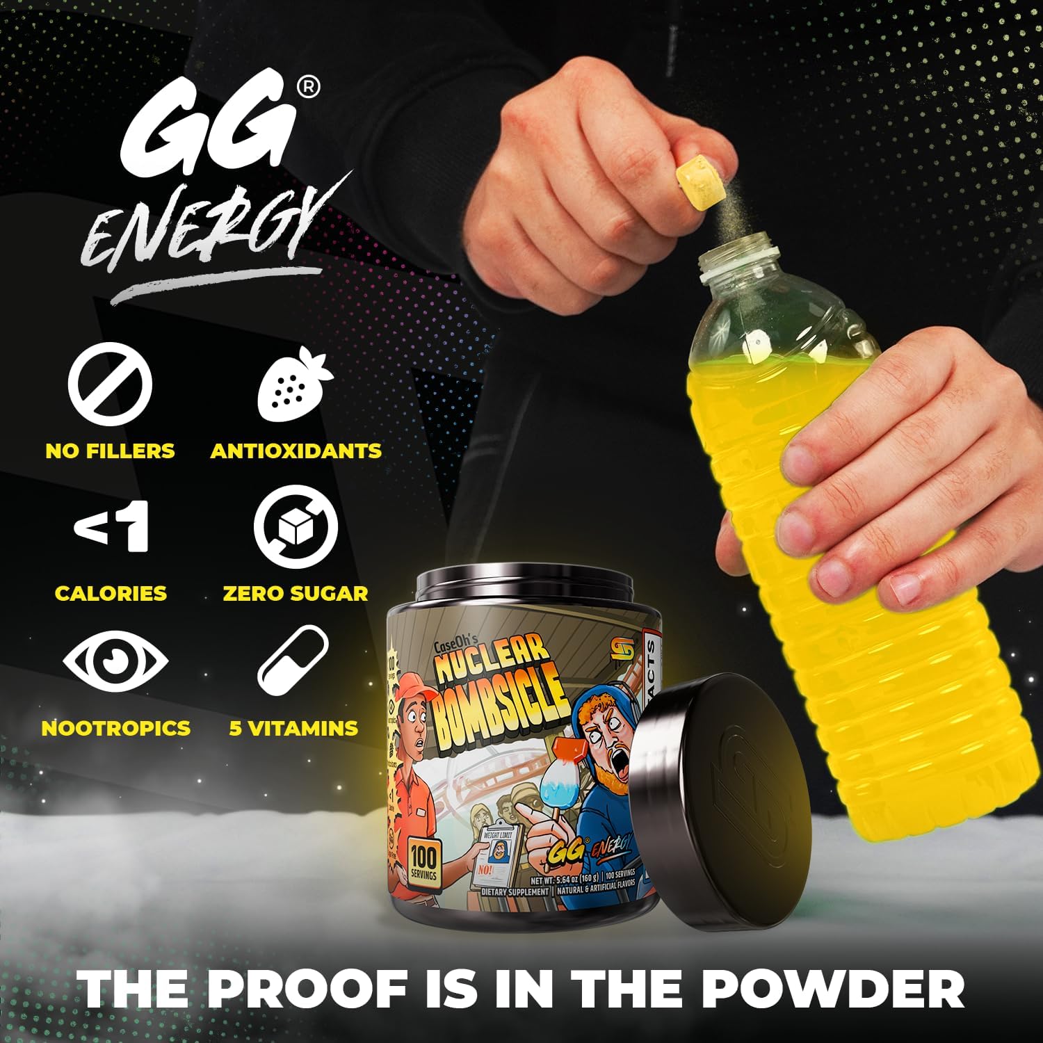Gamer Supps GG Energy - CaseOh's Nuclear Bombsicle (100 Servings) - Keto Friendly Gaming Energy and Nootropic Blend, Sugar Free + Caffeine + Vitamins + Immune Support, Powder Drink