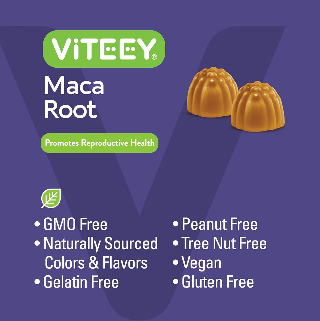 Viteey Gominolas de Maca Negra - 120 Gominolas con Sabor a Maracuyá - Vegano, Sin Gluten