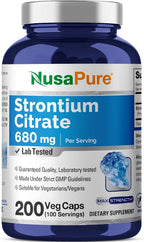 NusaPure Citrato de Estroncio - 680 mg, 200 Cápsulas Veganas