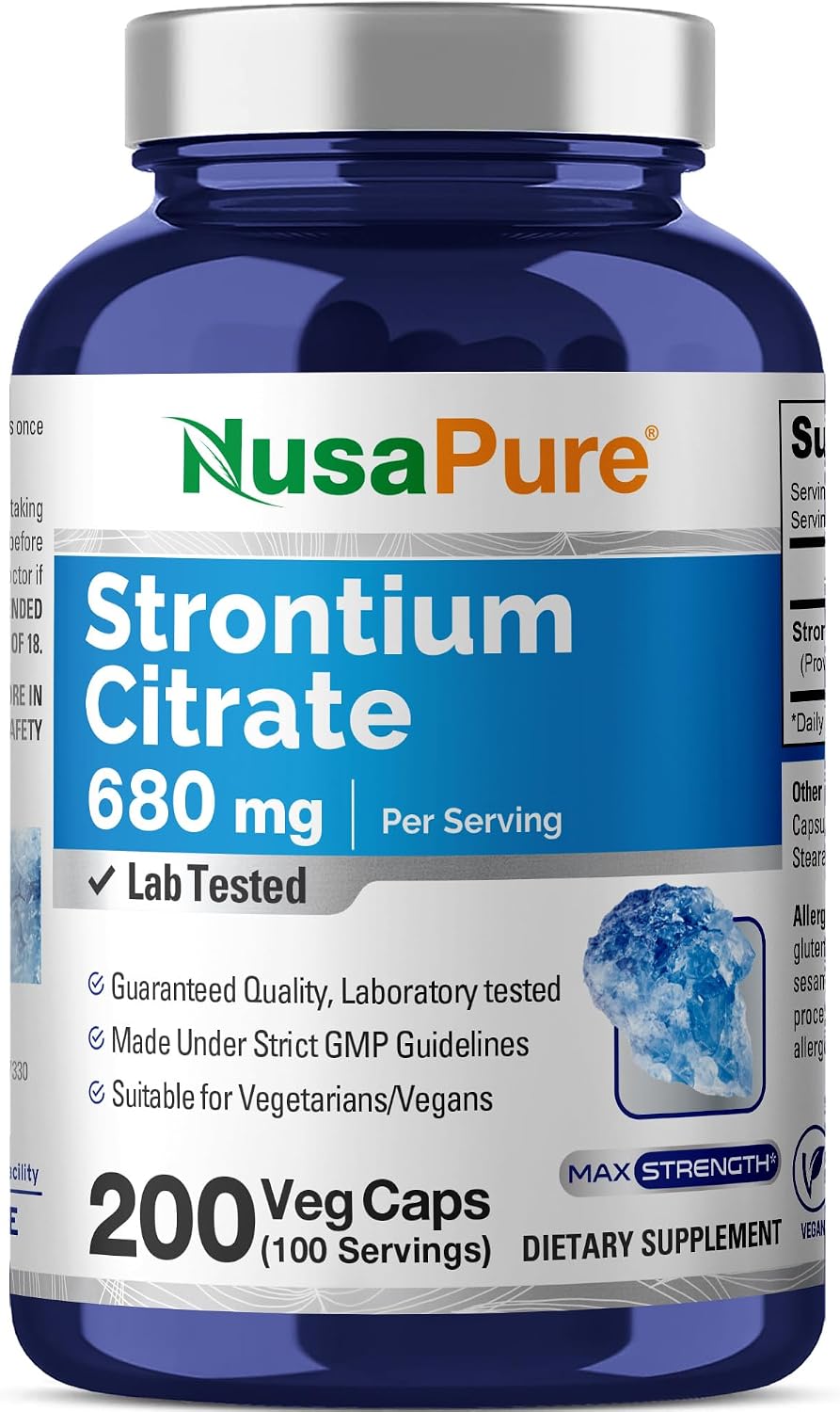 NusaPure Citrato de Estroncio - 680 mg, 200 Cápsulas Veganas