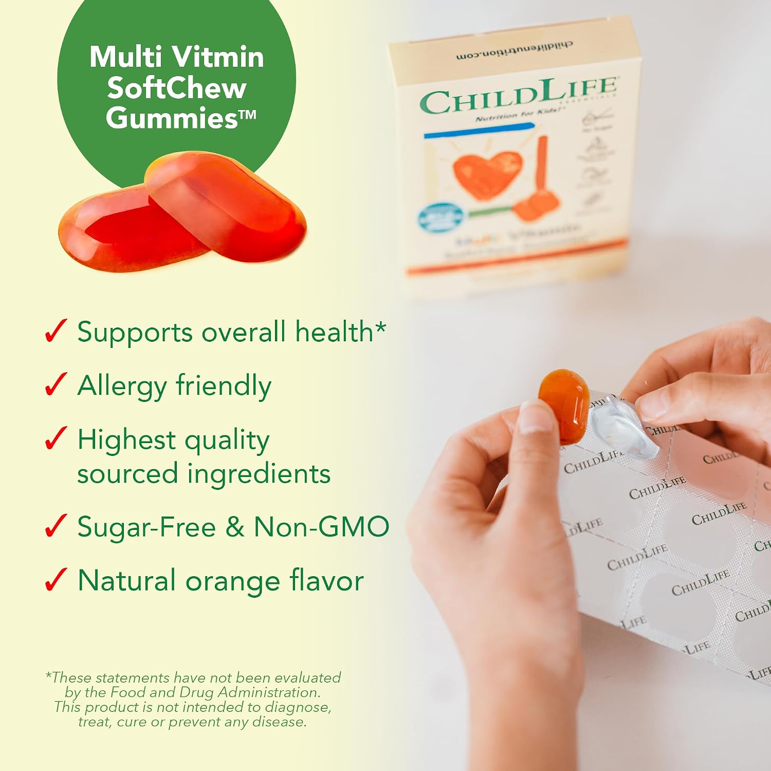 CHILDLIFE ESSENTIALS Multivitamínico Infantil Gomitas SoftChew - Sin Azúcar, Sabor Naranja Natural, 27 Gomitas