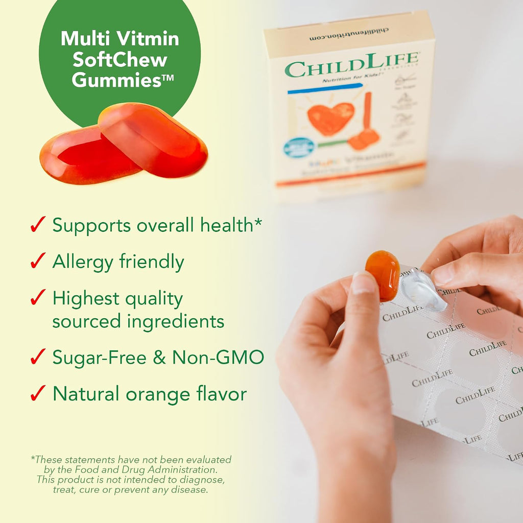 CHILDLIFE ESSENTIALS Multivitamínico en Gominolas para Niños - Sin Azúcar, Sabor Naranja Natural, 27 Gominolas