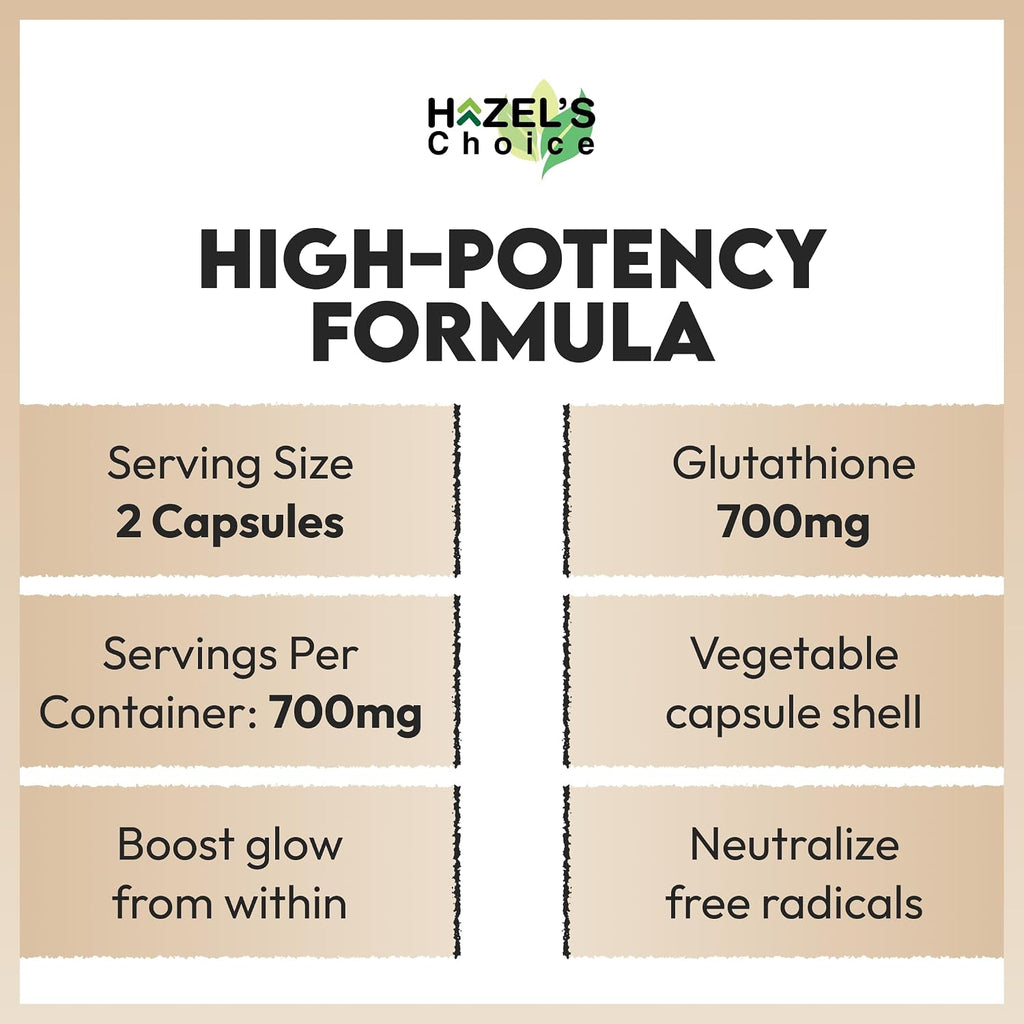 HAZEL'S Choice Glutatión Liposomal 700mg | 60 Cápsulas Vegetales | Vegano, Non-GMO, Sin Lactosa