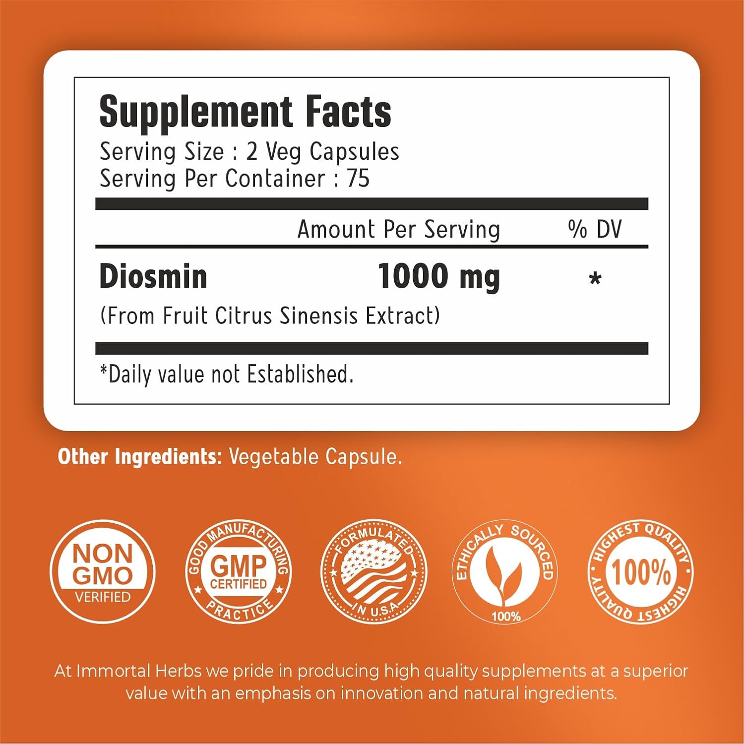 Pure Diosmin 1000mg Complex Formula, 150 Cápsulas – Suplemento de Diosmina con Bioflavonoides Cítricos