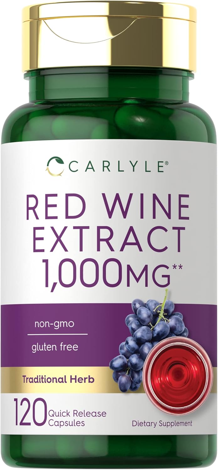 Carlyle Extracto de Vino Tinto en Cápsulas - 120 Cápsulas, Sin Gluten y Sin OGM