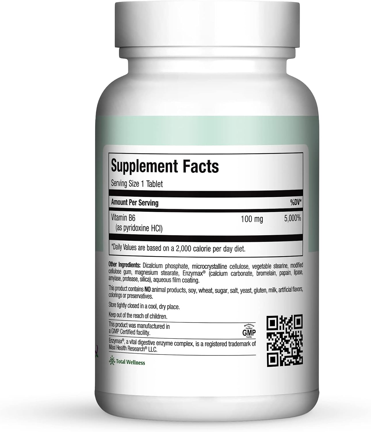 Maxi Health Vitamina B6 100 mg – 100 Comprimidos – Piridoxina HCl